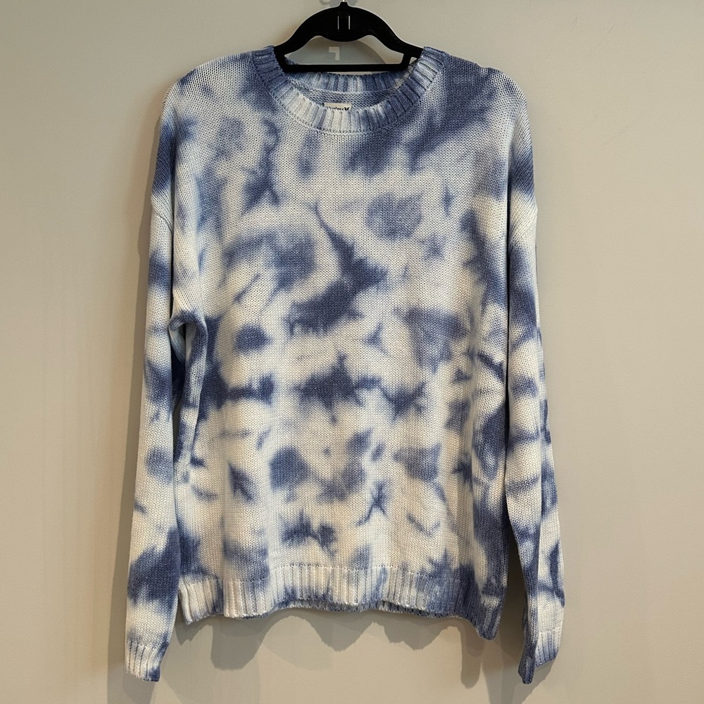 Hurley Women’s Oversized White & Blue Tie Dye Crew Sweater, Size Small, NWT